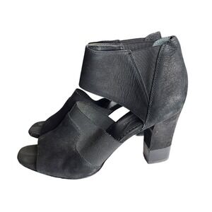 Franco Sarto Black Suede Leather Contrast Cut Out Ankle Sandals Heels Size 9